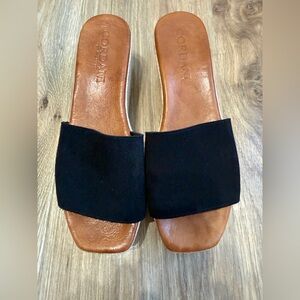 Cordani Black Suede Slide Sandals Square Toe Size 40